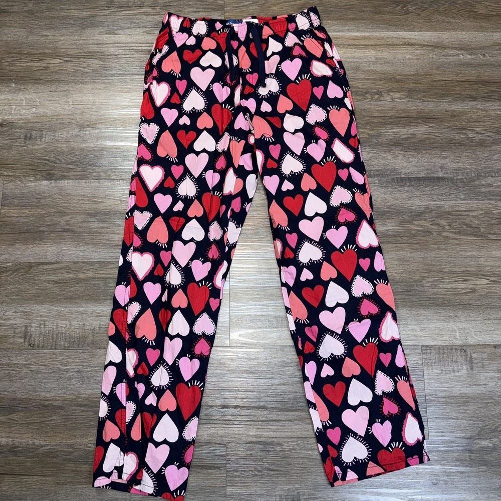 Old Navy Pajama Pants Womens Small All-Over Playful Pink Red Heart Graphic Print